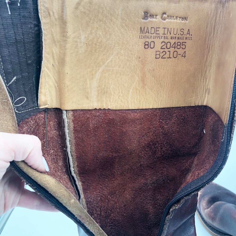 BORT CARLETON Vintage 1970s Brown Leather Campus Knee High Boots Womens 8 - Picture 13 of 15